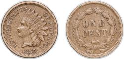 Us Coins - United States Federal republic 1859 1 Cent "Indian Head Cent" (without shield) Copper-nickel (36400000) 4.67g XF KM 87