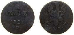 World Coins - Germany Free imperial city of Frankfurt German states 1821 F GB 1 Heller Copper 1.1g VF KM 301 AKS 30 Jäg 6 FHI 10