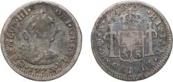 World Coins - Mexico Spanish colony 1773 Mo FM ½ Real - Carlos III With inverted mintmark Silver (.903) Mexico City Mint 1.5g F KM 69