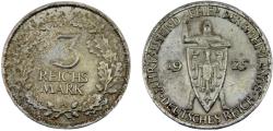 World Coins - Germany Weimar Republic 1925 A 3 Reichsmark 1000th Year of the Rhineland