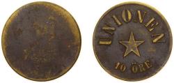 World Coins - Sweden Kingdom ND 10 öre Token - UNIONEN Brass 2.5g AU