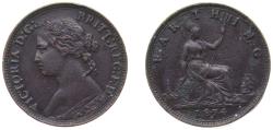 World Coins - Great Britain United Kingdom 1874 H 1 Farthing - Victoria (2nd portrait; 2nd type) Bronze Heaton and Sons / The Mint Birmingham Limited Mint (3584000) 2.83g XF KM 753 Sp 3958/9