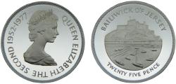 World Coins - Bailiwick of Jersey Dependency of the British Crownlocated Elizabeth II 1977 25 Pence 25th anniversary of accession of Queen Elizabeth II