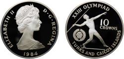 World Coins - Turks and Caicos Islands British Overseas Territory 1984 CHI 10 Crowns - Elizabeth II (Javelin) Silver (.925) Valcambi SA Mint (2160) 23.28g PF  KM 58