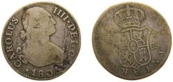 World Coins - Spain Kingdom 1805 S CN 2 Reales - Carlos IV Silver (.806) Seville Mint 5.6g VF KM 430.2