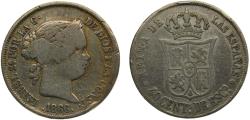 World Coins - Spain Isabella II 1866 40 Centimos de Escudo - Isabel II Silver (.810) Madrid Mint 5.2g VF KM628.2