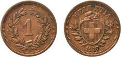 World Coins - Switzerland Federal State 1917 B 1 Rappen (Wreath; bronze) Bronze (95% copper, 4% tin, 1% zinc) Bern Mint (2000000) 1.48g AU  HMZ 2 1215 Divo/Tob19 326 KM 3 Schön 15 Y 18 Kahnt/Sc