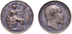 World Coins - Great Britain United Kingdom 1908 1 Farthing - Edward VII Bronze (4264900) 2.82g AU KM 792 Sp 3992