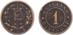 World Coins - Denmark 1856 ♁ 1 Skilling Rigsmønt - Frederik VII Bronze 3.77g VF KM 763