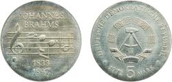 World Coins - Germany German Democratic Republic Democratic republic 1972 5 Mark (Johannes Brahms) Copper-nickel Berlin Mint 12.22g UNC KM 36.2