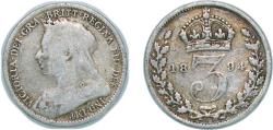 World Coins - Great Britain United Kingdom 1894 3 Pence - Victoria (3rd portrait; incl. Maundy) Silver (.925) Royal Mint (Tower Hill) (1608600) 1.41g VF KM 777 Sp 3942 Sp 3945