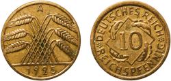 World Coins - Germany Weimar Republic 1925 A 10 Reichspfennig Aluminium bronze Berlin Mint (102319296) 3.94g XF  KM 40 AKS 45 J 317 Schön 40