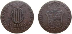 World Coins - Spain  Principality of Catalonia Spanish states 1812 Majorca,Cal#1522 3 Quartos (III QUAR) Copper Majorca mint 7g VF Cal1520 KM115