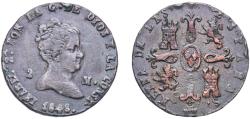 World Coins - Spain Kingdom 1848 2 Maravedis - Isabel II Copper Segovia Mint 2.25g VF KM 532.4 Cal 560