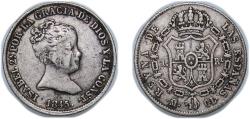 World Coins - Spain Kingdom 1845 M CL 1 Real - Isabel II (1st portrait) Silver (.812) Madrid Mint 1.46g VF Damage KM 518 Cal 408