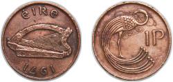 World Coins - Ireland Republic 1971 1 Penny (non-magnetic) Bronze (100500000) 3.49g XF KM 20 Sp 6709