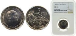 World Coins - Spain Nationalist Government 1957 *73 5 Pesetas - Francisco Franco (Copper-nickel) Copper-nickel (75% copper, 25% nickel) Madrid Mint (78000000) 5.75g NGC MS 66 KM 786 Schön 34