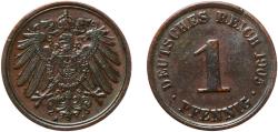 World Coins - Germany Second Empire 1905 A 1 Pfennig - Wilhelm II (type 2 - small shield) Copper (Cu 950, Sn 40, Zn 10) Berlin Mint (19630539) 1.96g AU  KM 10 AKS 21 J 10 Schön 10 Neum 35