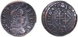World Coins - Spain Principality of Catalonia Spanish states 1647 Seiseno - Louis XIV (Barcelona mint) Copper La Seca Mimt 3.5g XF Cal 139 KM 27 Dy royales 1614