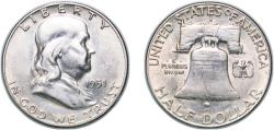 Us Coins - United States Federal republic 1951 S ½ Dollar "Franklin Half Dollar" Silver (.900) San Francisco Mint (13696000) 12.65g AU KM 199 Schön 200