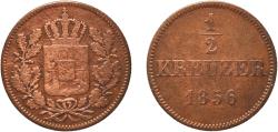 World Coins - Germany Kingdom of Bavaria German states 1856 ½ Kreuzer - Maximilian II Copper Munich Mint 2.35g VF  AKS 158 Jaeg 5 Bay 80 KM 843 Wittelsbach 2888