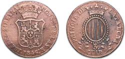 World Coins - Spain Principality of Catalonia Spanish states 1846 3 Cuartos (3 CUAR) Copper 7.13g XF Cal 703 KM 126