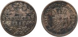 World Coins - Germany Kingdom of Bavaria German states 1866 1 Kreuzer - Louis II Billon (.166 silver) Munich Mint (2541540) 0.78g VF  AKS 183 Jaeg 5 Bay 93 KM 873 Wittelsbach 3015