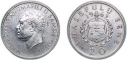 World Coins - Samoa Independent State 1967 20 Sene - Tanumafili II Copper-nickel Royal Mint (Tower Hill) (400000) 11.36g PF KM 5