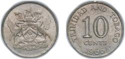 World Coins - Trinidad and Tobago British colony 1966 10 Cents - Elizabeth II Copper-nickel (75% Copper, 25% Nickel) The Franklin Mint (7800000) 1.35g UNC KM 3 Schön 3