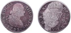 World Coins - Spain Kingdom 1793 M MF 2 Reales - Carlos IV Silver (.806) Madrid Mint 5.64g VF KM 430.1
