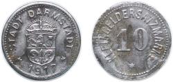 World Coins - Germany City of Darmstadt Weimar Republic 1917 10 Pfennig - Darmstadt Iron 2.3g XF Funck 88.2A Men05 4934.4 Men18 6167.4