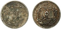 World Coins - Ottoman Empire AH1327 (1914) ٦	 5 Para - Mehmed V ("Reshat" right of Toughra) Nickel Konstantiniyye / Qustantiniyah Mint (1664000) 1.73g VF  KM 759