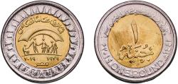 World Coins - Egypt Arab Republic of Egypt AH1441 (2019)  1 Pound (Ministry of Social Solidarity) Bimetallic: brass plated steel centre in nickel plated steel ring (94% Core - 6% Plating) Cairo
