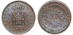 World Coins - Portugal Kingdom 1852 XX 20 Réis - Maria II Copper (1215000) 24.49g XF KM 482 Gomes M2 34