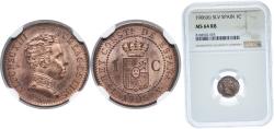 World Coins - Spain Kingdom 1906 *6 SLV 1 Centimo - Alfonso XIII (4th portrait) Bronze (95% copper, 4% tin, 1% zinc) Royal Mint of Spain (7500000) 1g NGC MS 64 KM 726 Cal 76