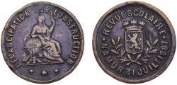 World Coins - Belgium Kingdom Leopold II 1887 Jeton Revue Scolaire, Namur 5.3g