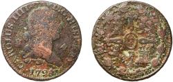 World Coins - Spain Kingdom 1794 4 Maravedis - Carlos IV Copper Real ingenio de Segovia Mint 5.32g F  KM 427 Cal 1500