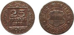 World Coins - Germany Münster in Westfalen, City of Second Empire 1918 25 Pfennigs - Münster in Westfalen Iron Adam Donner Mint (500000) 5.1g XF  Funck 350.4 Men18 22668.3