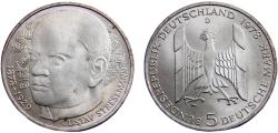 World Coins - Germany Federal republic 1978 D 5 Deutsche Mark Centennial - Birth of Gustav Stresemann