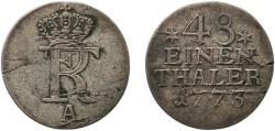 World Coins - Germany Kingdom of Prussia 1773 A 1⁄48 Thaler - Frederick II Billon (.250 silver) Berlin Mint (48446000) 1.27g VF  Olding FR 148 KM 327 Schön DM B149 Neum 512 Schr 811-829