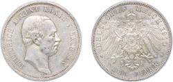 World Coins - Germany Kingdom of Saxony (Albertinian Line) German states 1911 E 3 Mark - Frederick August III Silver (.900) (581250) 16.72g AU KM 1267 J 135