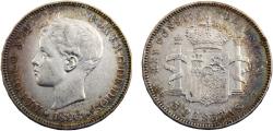 World Coins - Spain Kingdom Alfonso XIII 1898 *18-98 SGV 5 Pesetas 3rd portrait