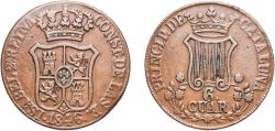 World Coins - Spain Principality of Catalonia Kingdom 1846 6 Cuartos (6 CUAR) Copper Barcelona Mint 13.56g XF Cal 698 Aureo 31