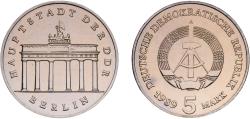 World Coins - Germany German Democratic Republic Democratic republic 1989 A 5 Mark (Brandenburg Gate) Copper-nickel Berlin Mint (25500) 9.37g UNC KM 29