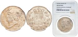 World Coins - France Kingdom 1824 W 5 Francs - Louis XVIII (bare head) Silver (.900) Lille Mint (9803290) 25g NGC AU  Franc 2014 309 Gad 1789 614 KM 711