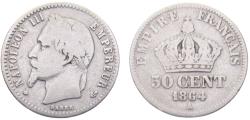 World Coins - France Second Empire Napoleon III 1864 A 50 Centimes 2.5g