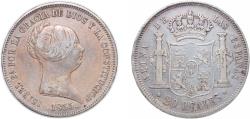 World Coins - Spain Kingdom 1855 20 Reales - Isabel II Silver (.900) Madrid Mint (1229000) 25.95g XF KM 593 Cal 151