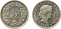 World Coins - Switzerland Federal State 1934 B 5 Rappen (Libertas; nickel) Nickel (magnetic) Bern Mint (4000000) 2g XF  HMZ 2 1212 Divo/Tob19 320 KM 26b Schön 24b Y 23a