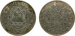 World Coins - Morocco French Protectorate AH1347 (1928) 20 Francs - Mohammed V Silver (.680) Paris Mint 20g XF Y39