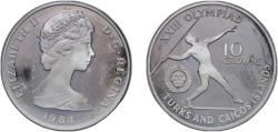 World Coins - Turks and Caicos Islands British Overseas Territory 1984 CHI 10 Crowns - Elizabeth II (Javelin) Silver (.925) (2160) 23.59g PF KM 58